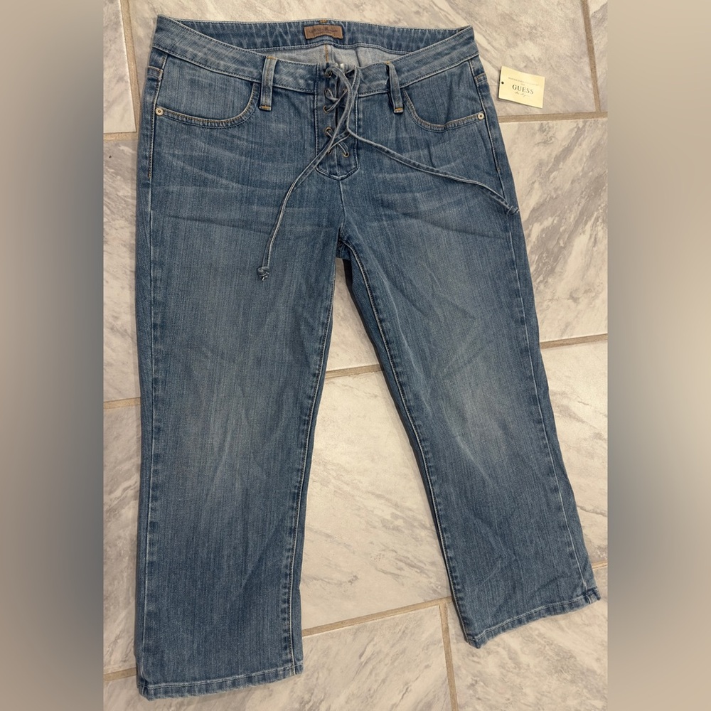 NWT Guess By Marciano Womens Blue Y2K Capri Jeans Size 29W Lace Up